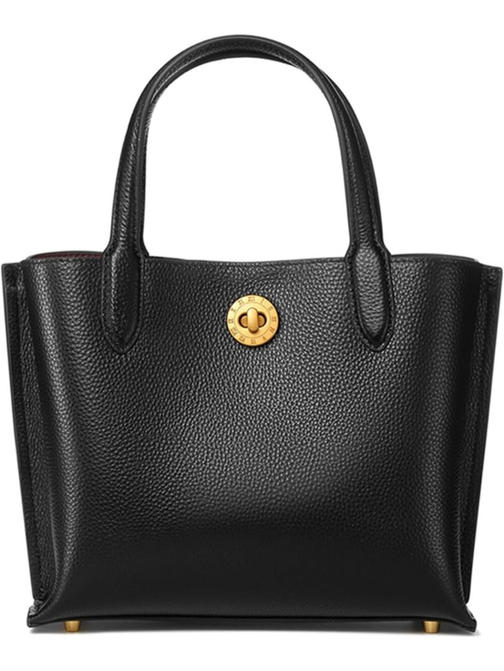 Stylish Medium Black Leather Tote Bag with Gold Hardware - Women's Handbag